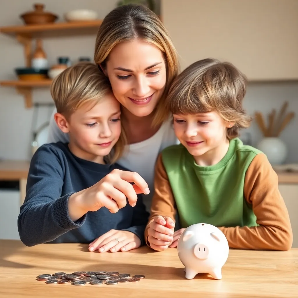Een gezin dat samen hun huishoudbudget plant aan de keukentafel