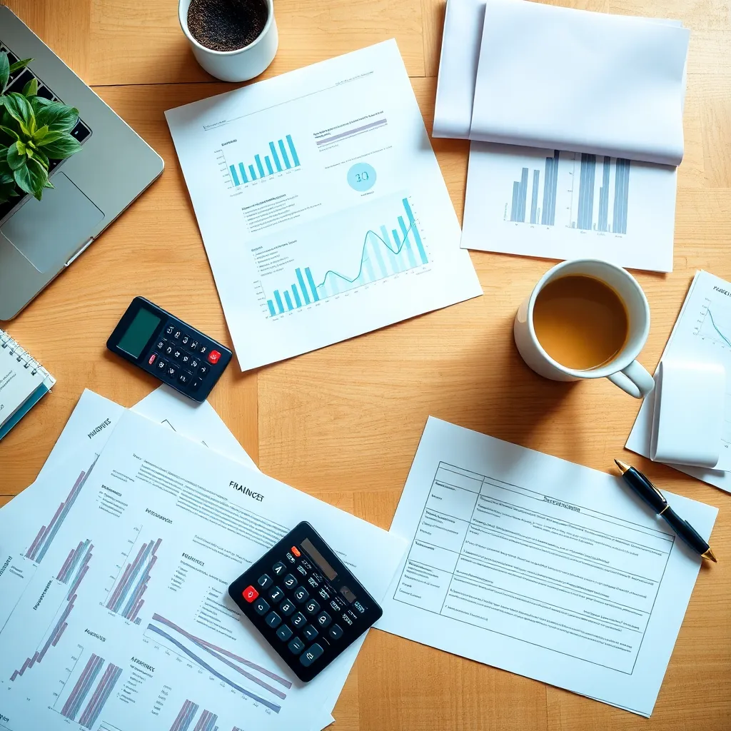 Financiële planning documenten en een calculator op een bureau