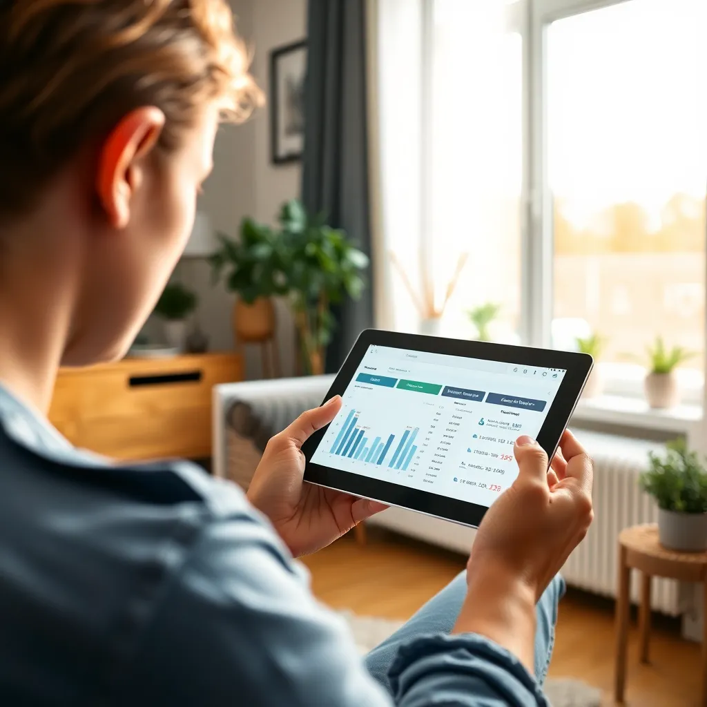 Persoon die digitaal budgetteringsapp gebruikt op tablet
